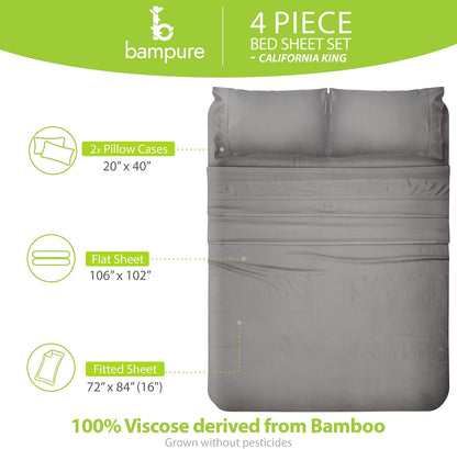 100% Rayon from Bamboo Sheets California King - 4Pc Cooling Sheets | Breathable, Viscose Bamboo Cooling California King Sheet Sets - up to 16" Deep Pocket Ultra Soft Hotel Luxury Bed Sheets Gray