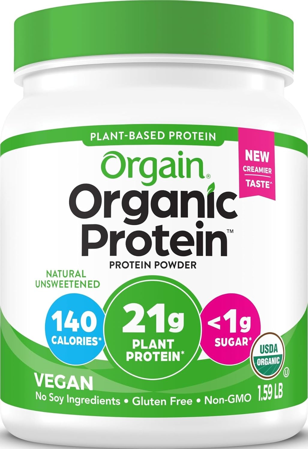 Organic Vegan Protein Powder, Natural Unsweetened - 21G of Unflavored Plant Protein, 4G Prebiotic Fiber, Low Net Carbs, No Added Sugar, Non-Gmo, for Shakes & Recipes, 1.59 Lb