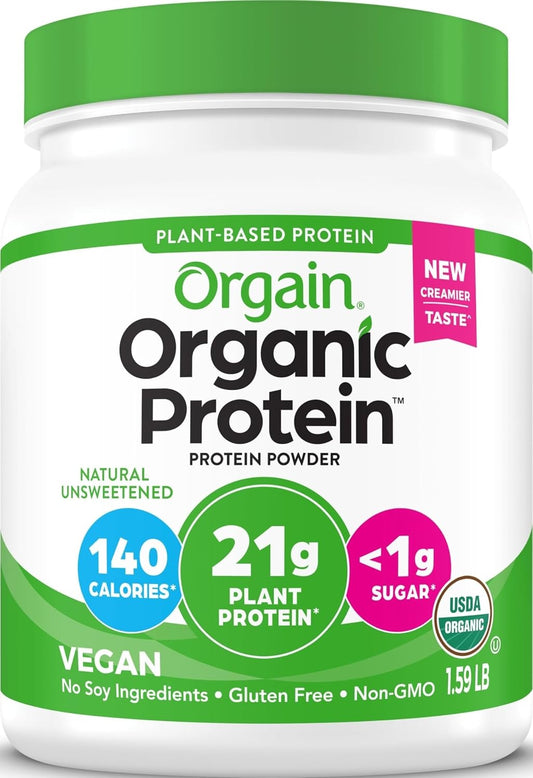 Organic Vegan Protein Powder, Natural Unsweetened - 21G of Unflavored Plant Protein, 4G Prebiotic Fiber, Low Net Carbs, No Added Sugar, Non-Gmo, for Shakes & Recipes, 1.59 Lb