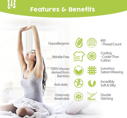100% Rayon from Bamboo Sheets California King - 4Pc Cooling Sheets | Breathable, Viscose Bamboo Cooling California King Sheet Sets - up to 16" Deep Pocket Ultra Soft Hotel Luxury Bed Sheets Gray