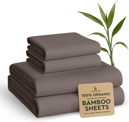 100% Rayon from Bamboo Sheets California King - 4Pc Cooling Sheets | Breathable, Viscose Bamboo Cooling California King Sheet Sets - up to 16" Deep Pocket Ultra Soft Hotel Luxury Bed Sheets Gray