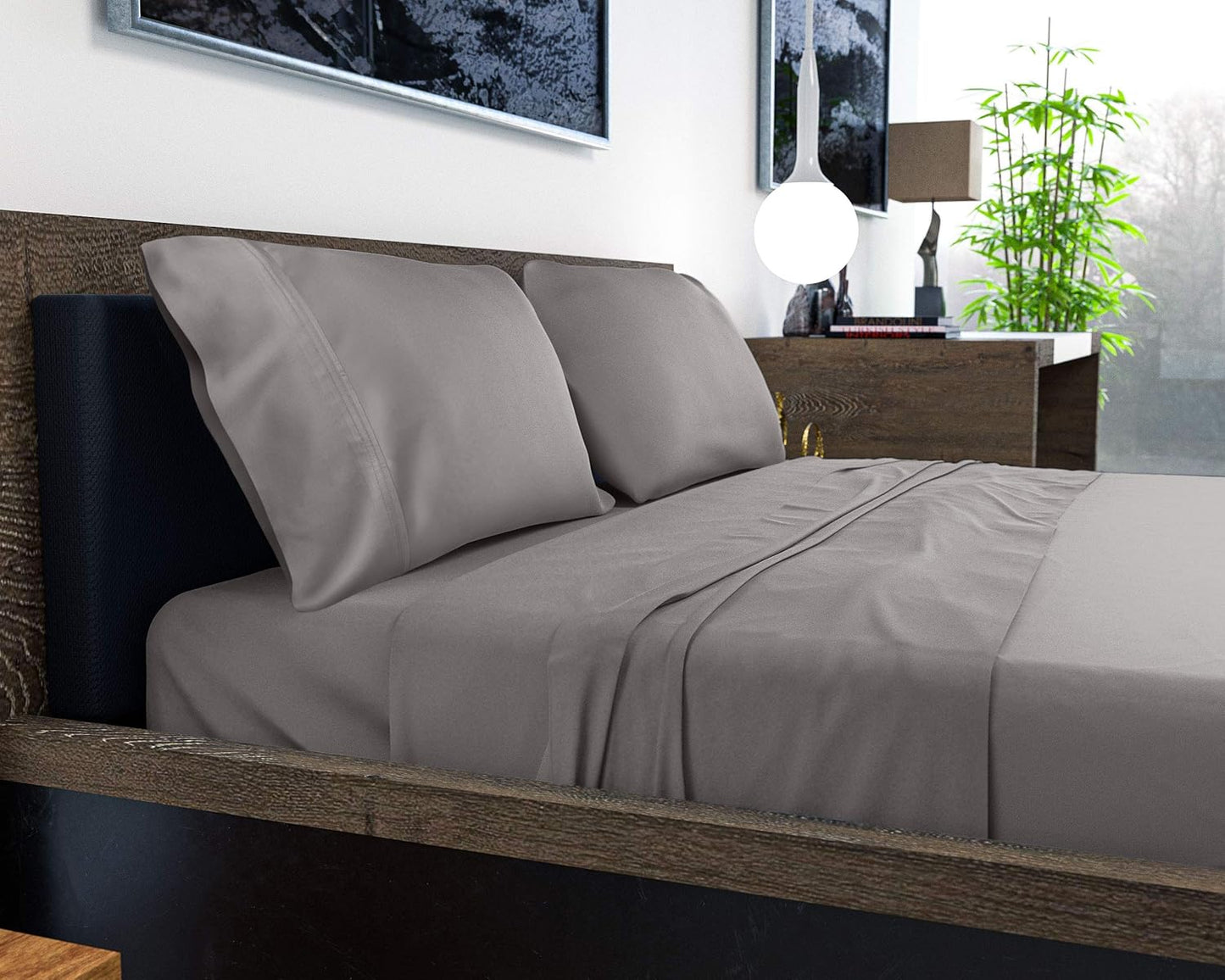 100% Rayon from Bamboo Sheets California King - 4Pc Cooling Sheets | Breathable, Viscose Bamboo Cooling California King Sheet Sets - up to 16" Deep Pocket Ultra Soft Hotel Luxury Bed Sheets Gray