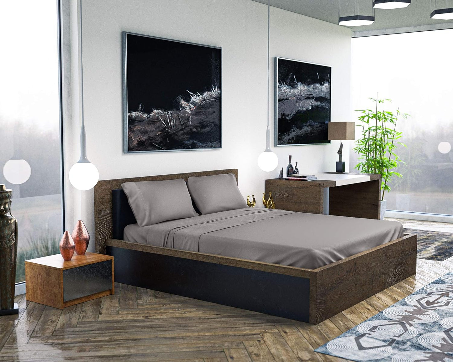 100% Rayon from Bamboo Sheets California King - 4Pc Cooling Sheets | Breathable, Viscose Bamboo Cooling California King Sheet Sets - up to 16" Deep Pocket Ultra Soft Hotel Luxury Bed Sheets Gray